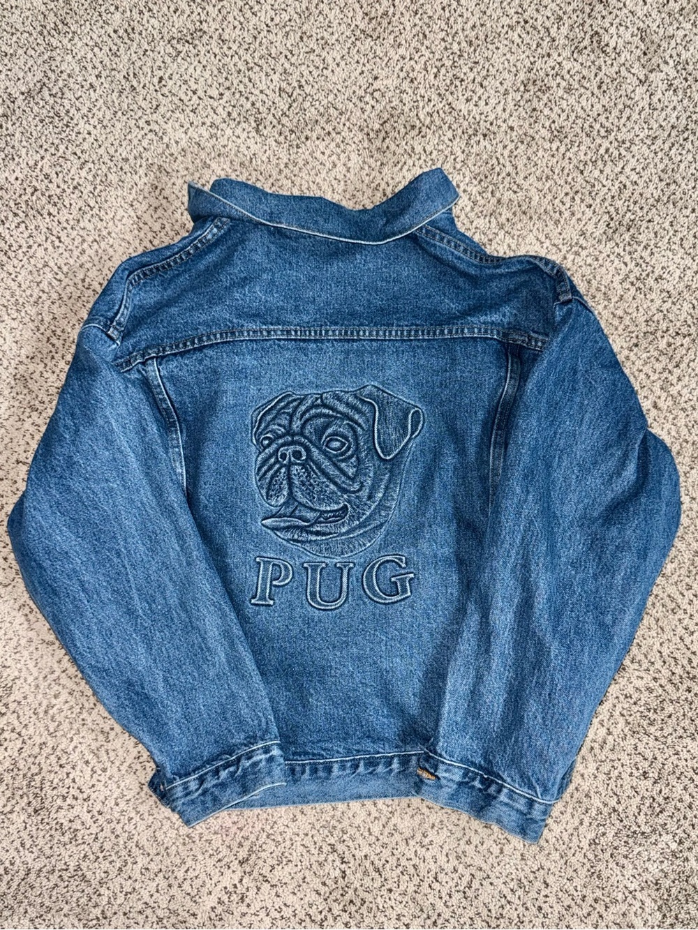 TYCA Vintage 90s Pug Embossed Denim Trucker Jacket USA Made | Men’s M